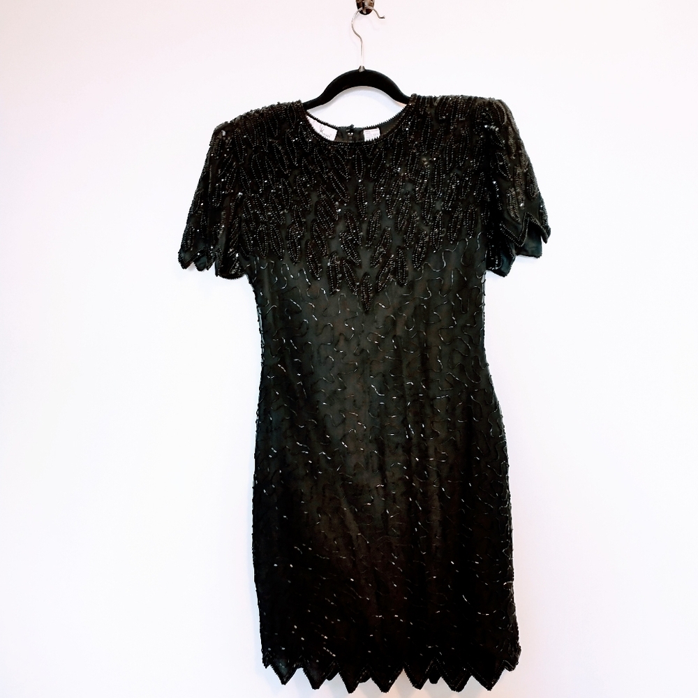 laurence kazar beaded black vintage dress silk, size small